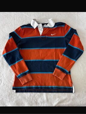 Medium vintage Nike Long Sleeve Rugby Polo in Orange, Navy & Light Blue